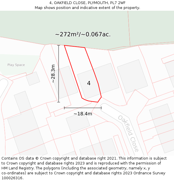 4, OAKFIELD CLOSE, PLYMOUTH, PL7 2WF: Plot and title map