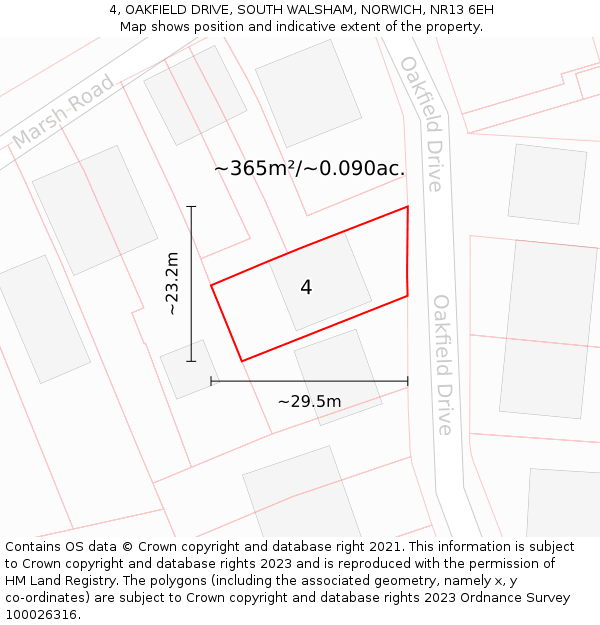 4, OAKFIELD DRIVE, SOUTH WALSHAM, NORWICH, NR13 6EH: Plot and title map