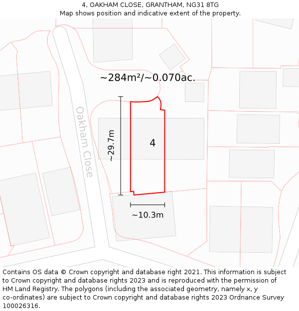 4, OAKHAM CLOSE, GRANTHAM, NG31 8TG: Plot and title map