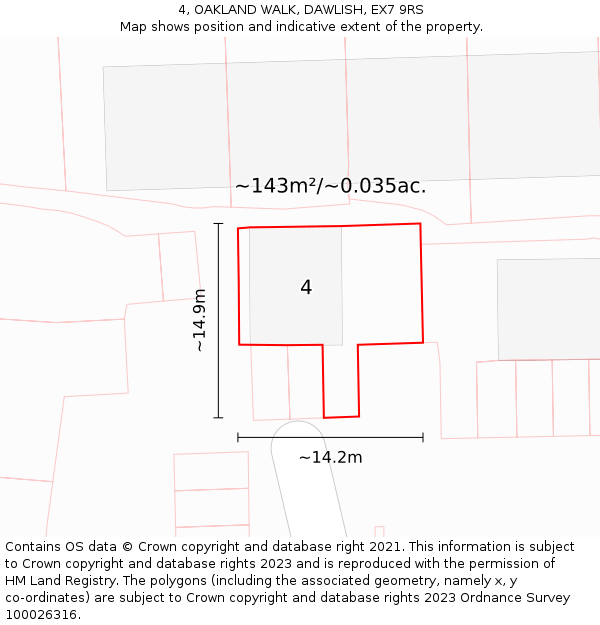 4, OAKLAND WALK, DAWLISH, EX7 9RS: Plot and title map