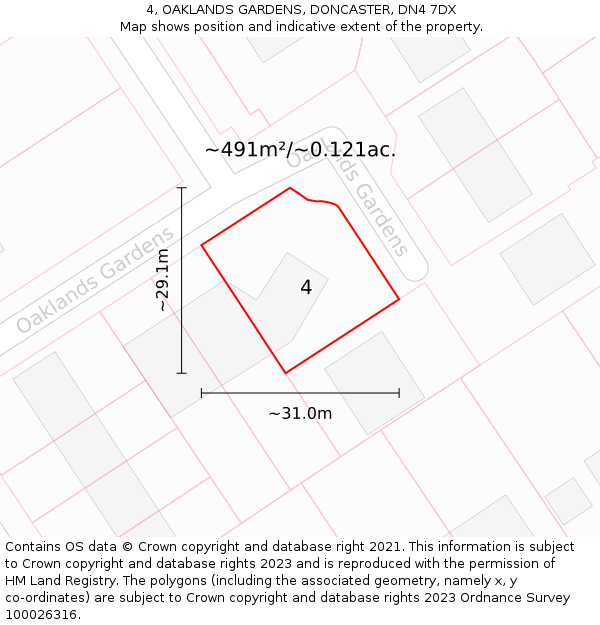 4, OAKLANDS GARDENS, DONCASTER, DN4 7DX: Plot and title map