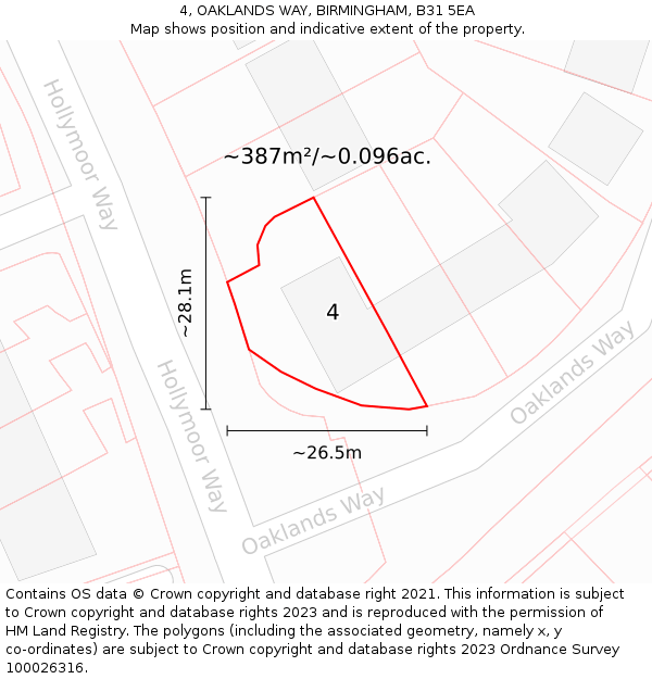 4, OAKLANDS WAY, BIRMINGHAM, B31 5EA: Plot and title map