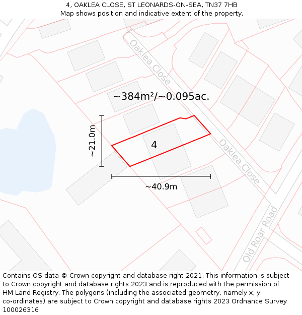4, OAKLEA CLOSE, ST LEONARDS-ON-SEA, TN37 7HB: Plot and title map