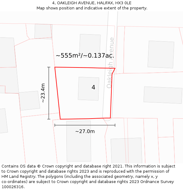 4, OAKLEIGH AVENUE, HALIFAX, HX3 0LE: Plot and title map