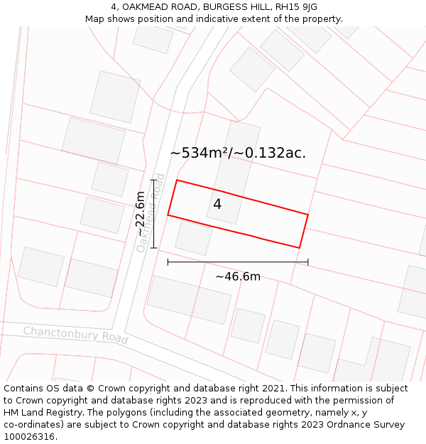 4, OAKMEAD ROAD, BURGESS HILL, RH15 9JG: Plot and title map