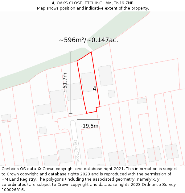 4, OAKS CLOSE, ETCHINGHAM, TN19 7NR: Plot and title map