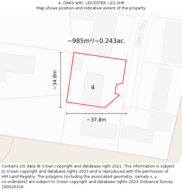 4, OAKS WAY, LEICESTER, LE2 2HR: Plot and title map