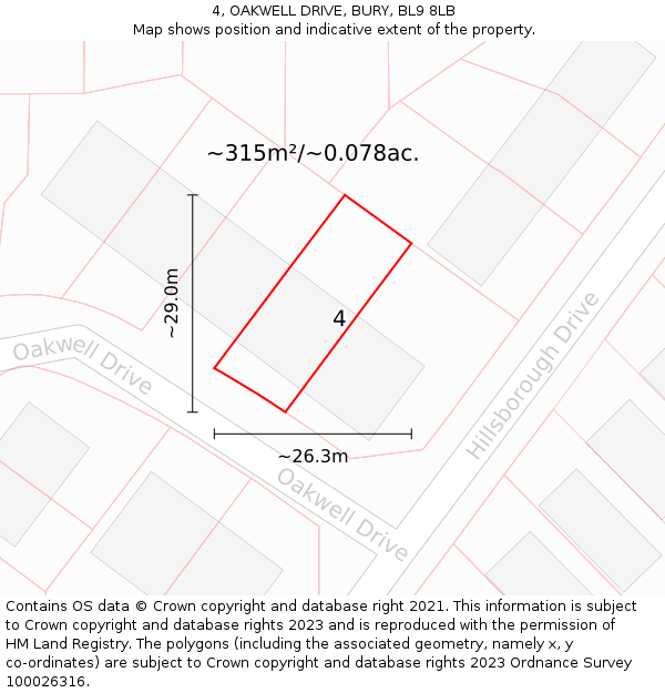 4, OAKWELL DRIVE, BURY, BL9 8LB: Plot and title map