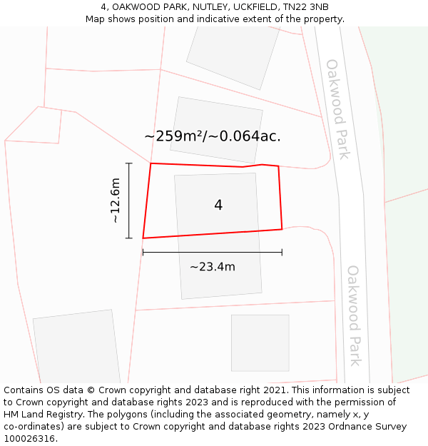 4, OAKWOOD PARK, NUTLEY, UCKFIELD, TN22 3NB: Plot and title map