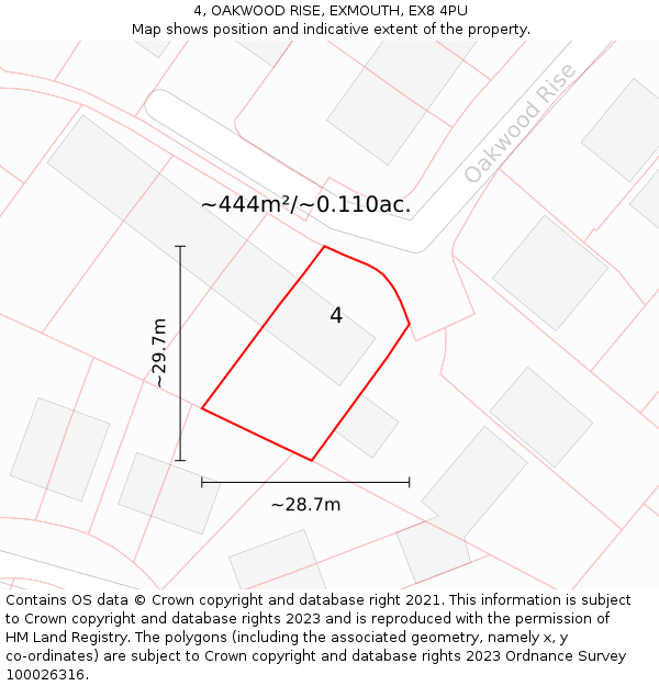 4, OAKWOOD RISE, EXMOUTH, EX8 4PU: Plot and title map