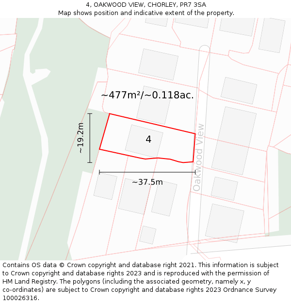 4, OAKWOOD VIEW, CHORLEY, PR7 3SA: Plot and title map