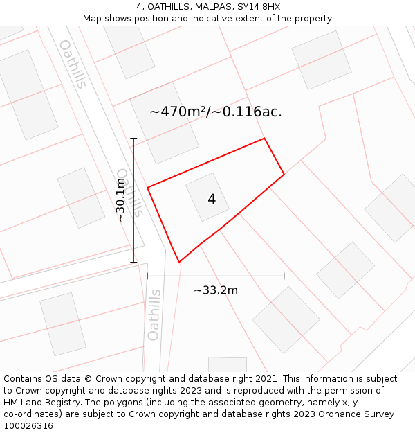 4, OATHILLS, MALPAS, SY14 8HX: Plot and title map