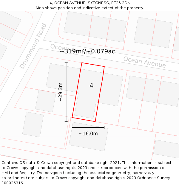 4, OCEAN AVENUE, SKEGNESS, PE25 3DN: Plot and title map