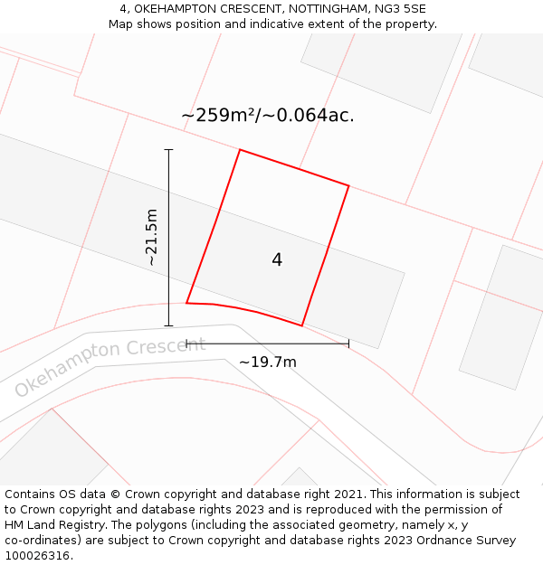 4, OKEHAMPTON CRESCENT, NOTTINGHAM, NG3 5SE: Plot and title map