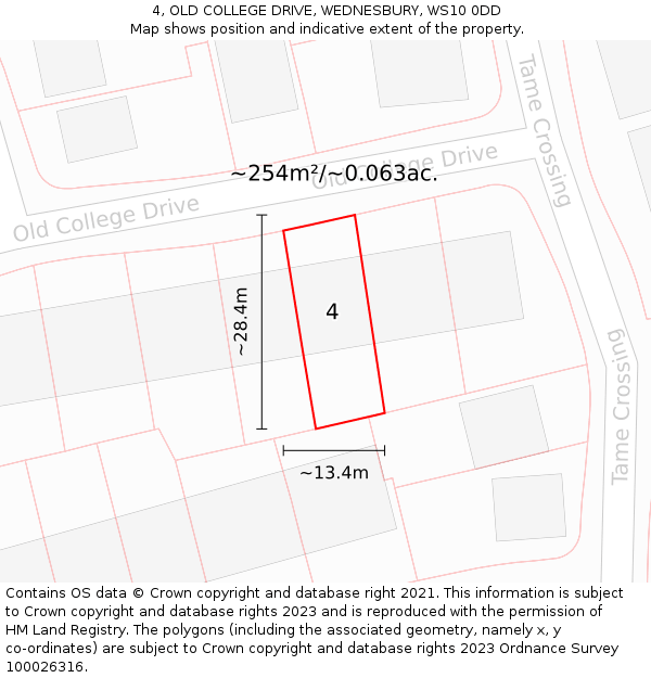 4, OLD COLLEGE DRIVE, WEDNESBURY, WS10 0DD: Plot and title map