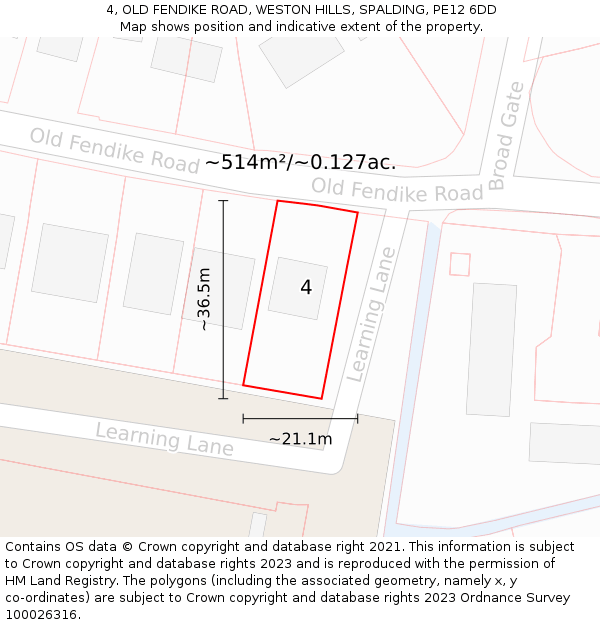 4, OLD FENDIKE ROAD, WESTON HILLS, SPALDING, PE12 6DD: Plot and title map