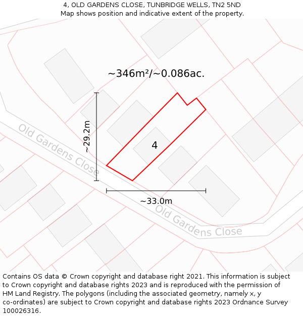 4, OLD GARDENS CLOSE, TUNBRIDGE WELLS, TN2 5ND: Plot and title map