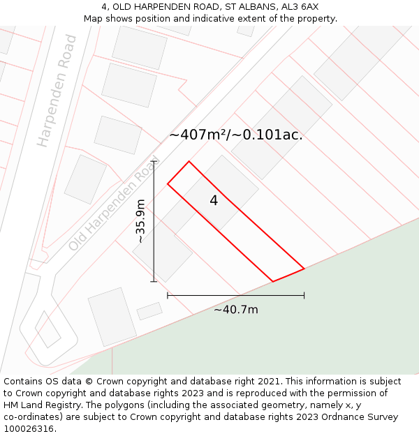 4, OLD HARPENDEN ROAD, ST ALBANS, AL3 6AX: Plot and title map