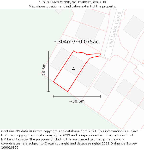 4, OLD LINKS CLOSE, SOUTHPORT, PR9 7UB: Plot and title map