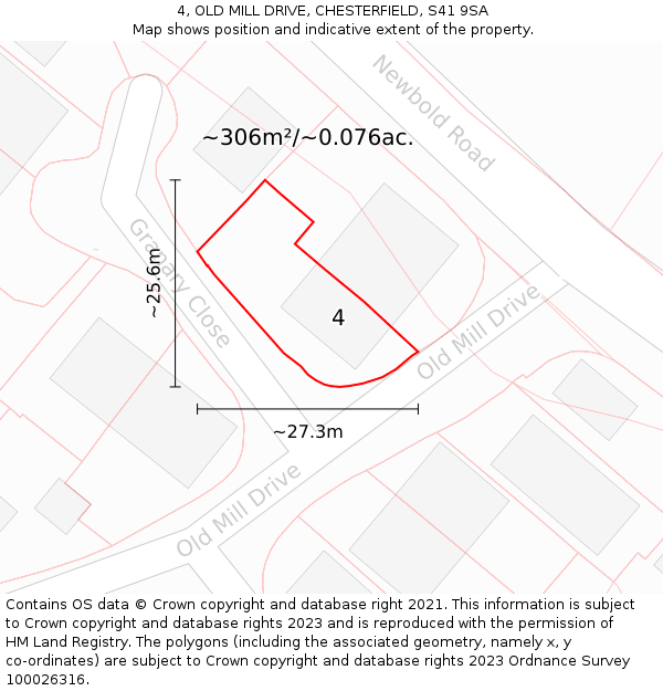 4, OLD MILL DRIVE, CHESTERFIELD, S41 9SA: Plot and title map