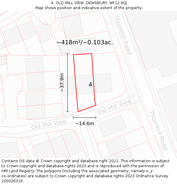 4, OLD MILL VIEW, DEWSBURY, WF12 9QJ: Plot and title map