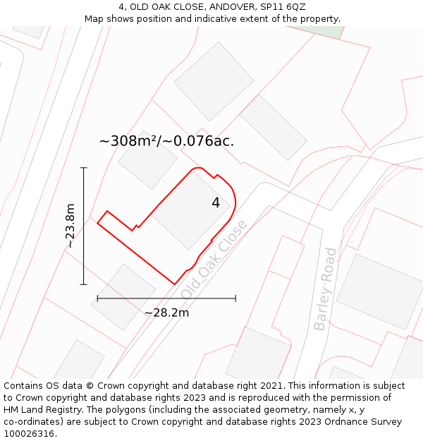 4, OLD OAK CLOSE, ANDOVER, SP11 6QZ: Plot and title map