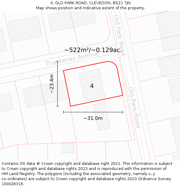 4, OLD PARK ROAD, CLEVEDON, BS21 7JN: Plot and title map