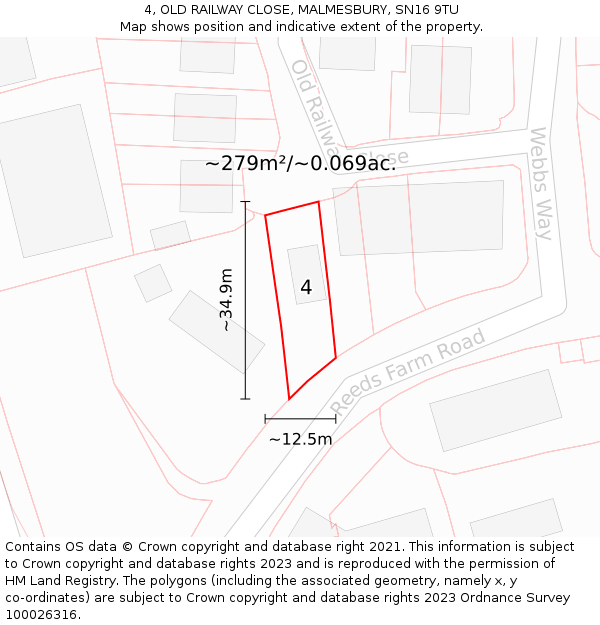 4, OLD RAILWAY CLOSE, MALMESBURY, SN16 9TU: Plot and title map