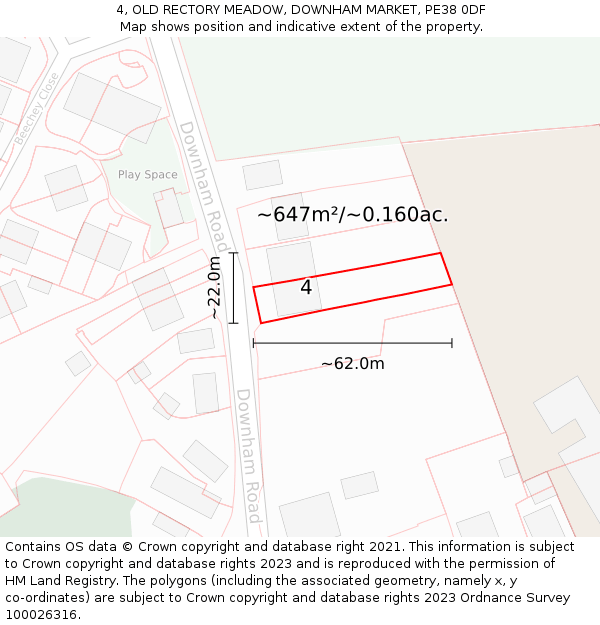 4, OLD RECTORY MEADOW, DOWNHAM MARKET, PE38 0DF: Plot and title map