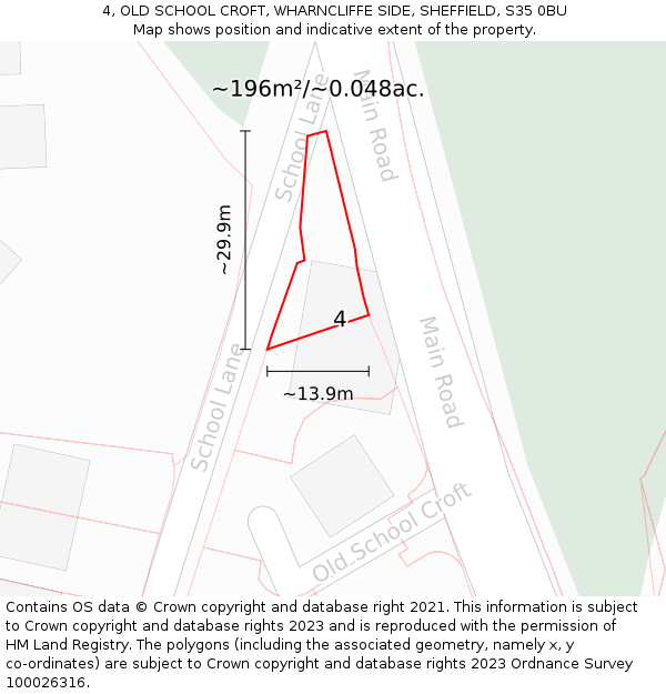 4, OLD SCHOOL CROFT, WHARNCLIFFE SIDE, SHEFFIELD, S35 0BU: Plot and title map