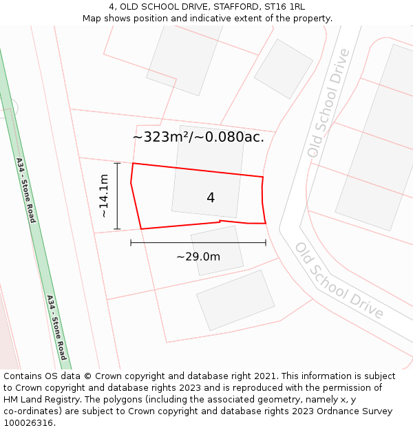 4, OLD SCHOOL DRIVE, STAFFORD, ST16 1RL: Plot and title map