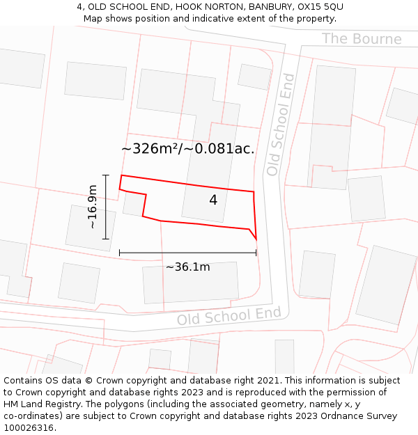 4, OLD SCHOOL END, HOOK NORTON, BANBURY, OX15 5QU: Plot and title map