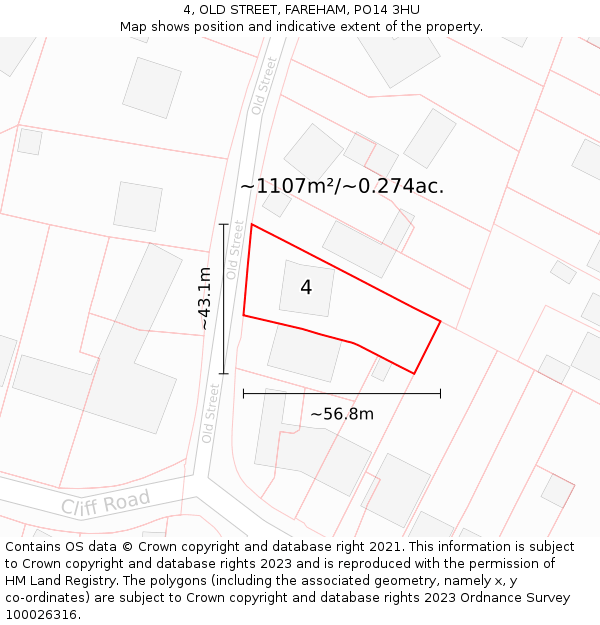 4, OLD STREET, FAREHAM, PO14 3HU: Plot and title map