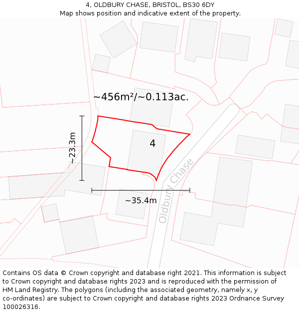 4, OLDBURY CHASE, BRISTOL, BS30 6DY: Plot and title map