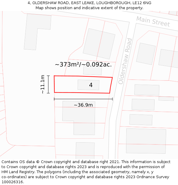 4, OLDERSHAW ROAD, EAST LEAKE, LOUGHBOROUGH, LE12 6NG: Plot and title map