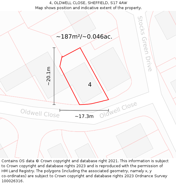 4, OLDWELL CLOSE, SHEFFIELD, S17 4AW: Plot and title map