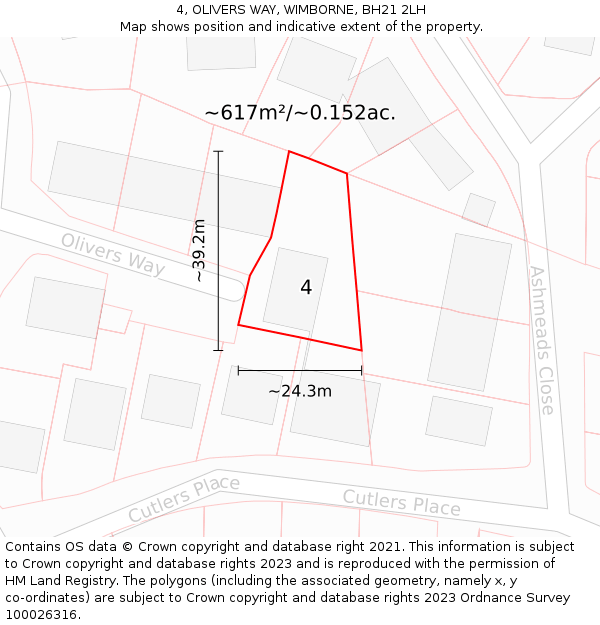 4, OLIVERS WAY, WIMBORNE, BH21 2LH: Plot and title map