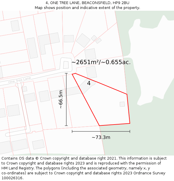 4, ONE TREE LANE, BEACONSFIELD, HP9 2BU: Plot and title map