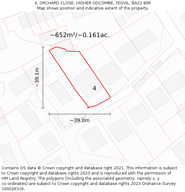 4, ORCHARD CLOSE, HIGHER ODCOMBE, YEOVIL, BA22 8XR: Plot and title map