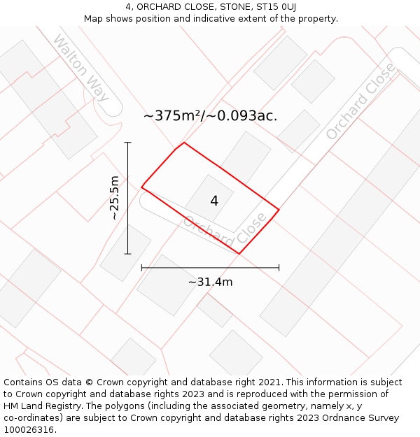 4, ORCHARD CLOSE, STONE, ST15 0UJ: Plot and title map