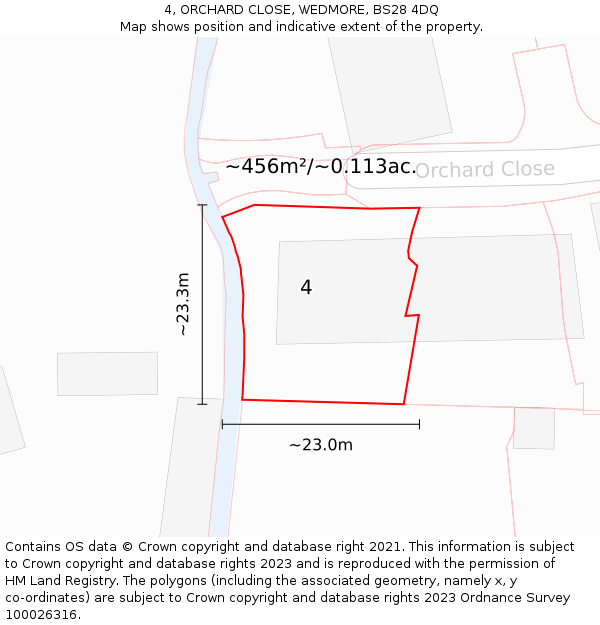 4, ORCHARD CLOSE, WEDMORE, BS28 4DQ: Plot and title map