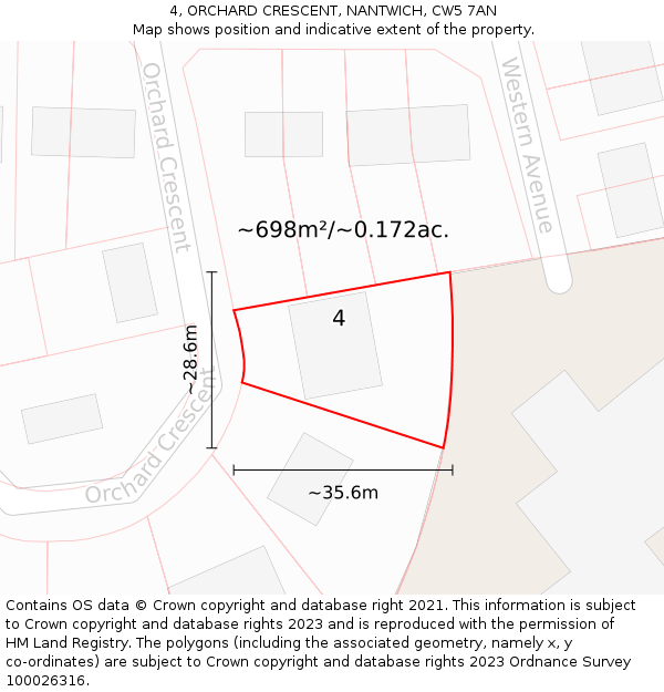 4, ORCHARD CRESCENT, NANTWICH, CW5 7AN: Plot and title map