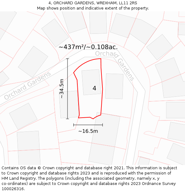 4, ORCHARD GARDENS, WREXHAM, LL11 2RS: Plot and title map