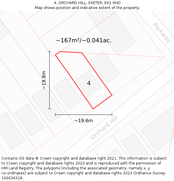 4, ORCHARD HILL, EXETER, EX2 9ND: Plot and title map