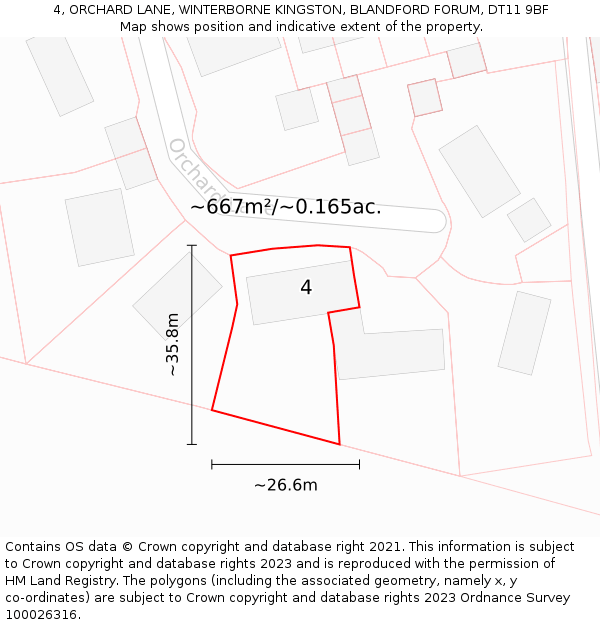 4, ORCHARD LANE, WINTERBORNE KINGSTON, BLANDFORD FORUM, DT11 9BF: Plot and title map
