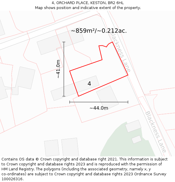 4, ORCHARD PLACE, KESTON, BR2 6HL: Plot and title map