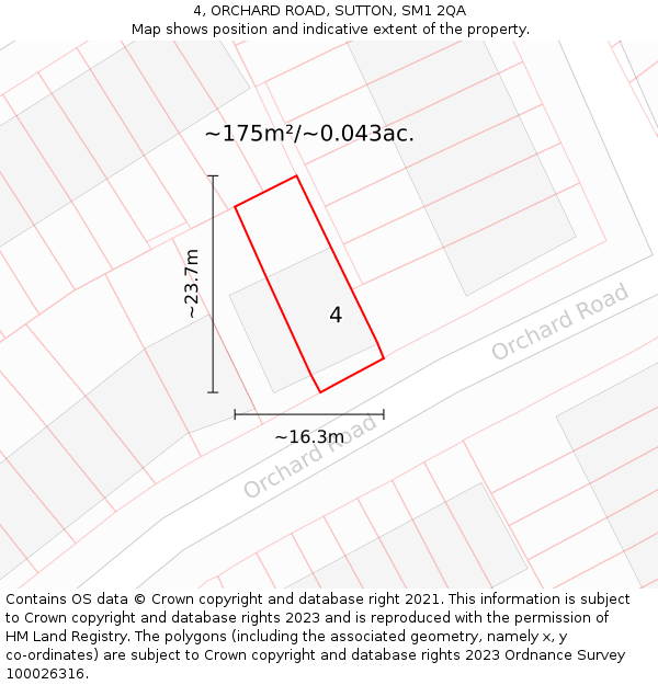 4, ORCHARD ROAD, SUTTON, SM1 2QA: Plot and title map