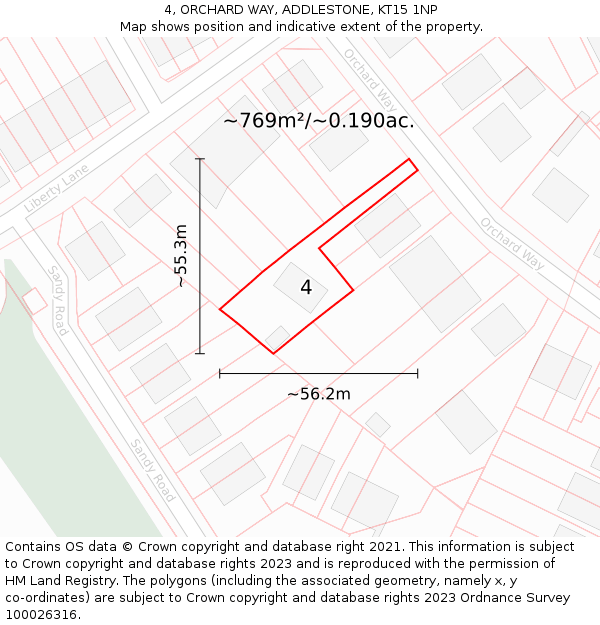 4, ORCHARD WAY, ADDLESTONE, KT15 1NP: Plot and title map