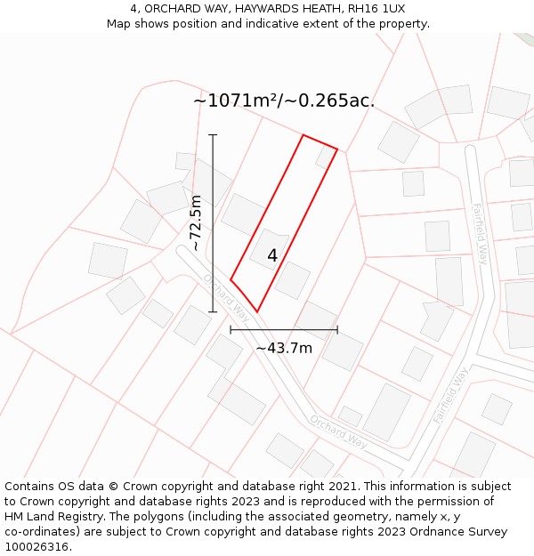 4, ORCHARD WAY, HAYWARDS HEATH, RH16 1UX: Plot and title map