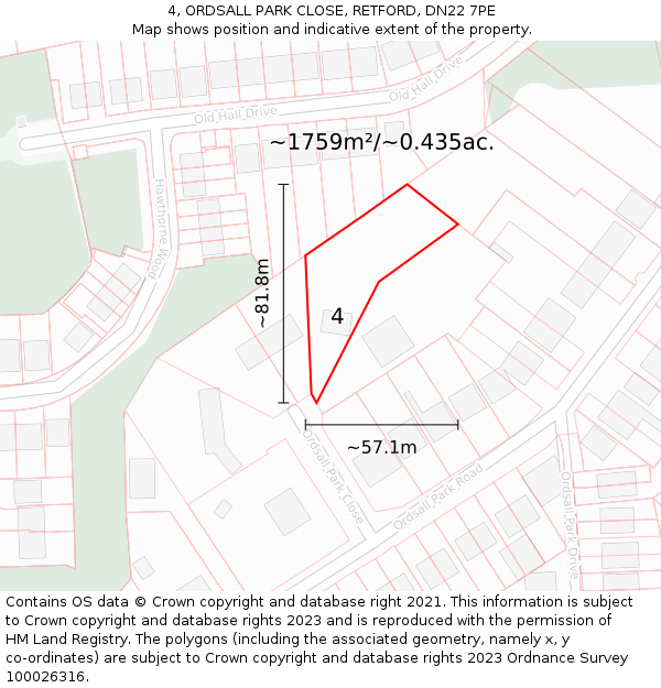 4, ORDSALL PARK CLOSE, RETFORD, DN22 7PE: Plot and title map